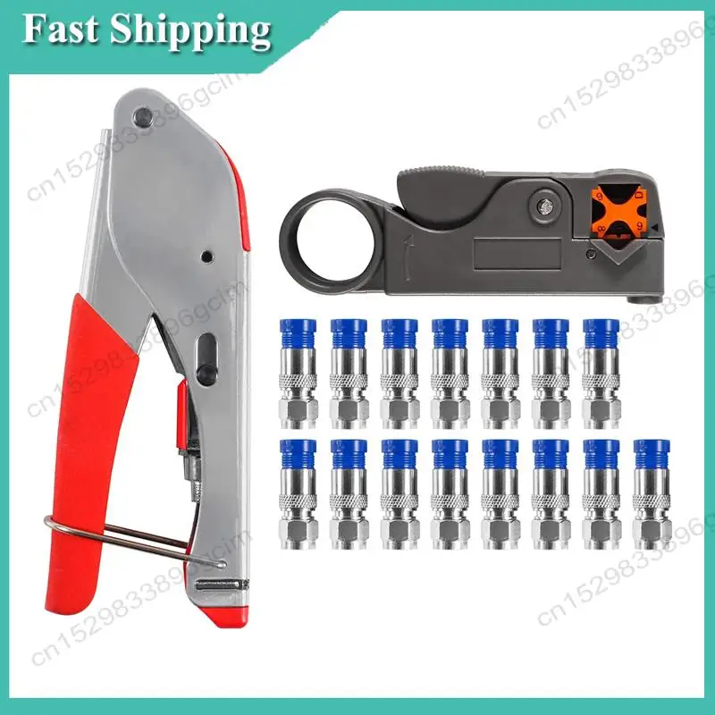 

-BABQ Coax Cable Crimper Kit Tool Coaxial Compression Tool Kit Cable Crimping Tool For RG6 RG59 With 15Pcs F RG6 RG59 Connectors
