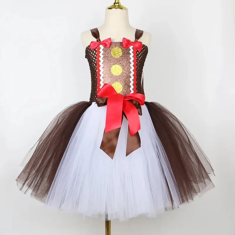 Costume da ragazza di Natale per uomo di pan di zenzero Festival per bambini Abiti da festa di Natale Abiti per bambini Abito tutu di biscotti di pane di zenzero di Natale