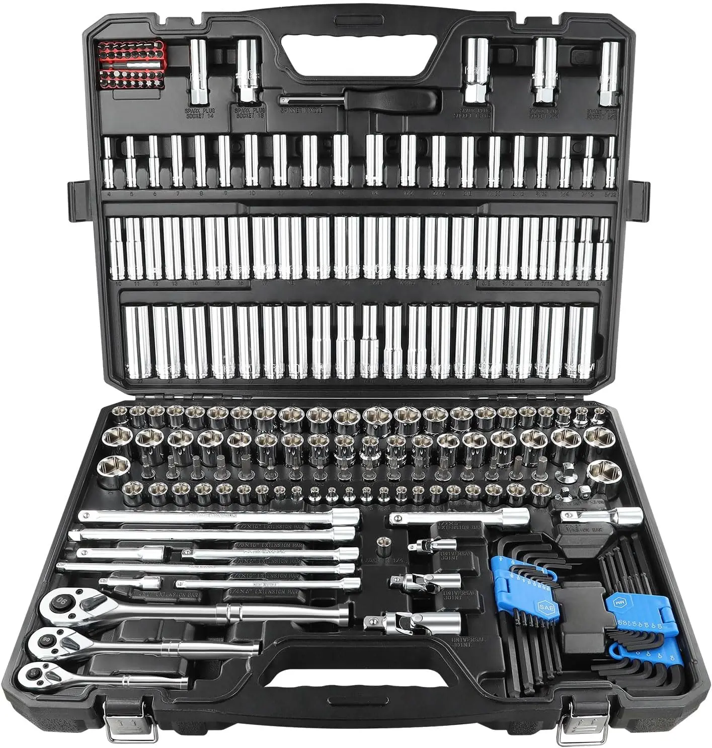 225 Pcs Mechanic Tool Set 1 4 3 8 1 2 Drive Socket Wrench Set Metric Standard Full Socket 90 Tooth Ratchet Auto Bike Repair Heav