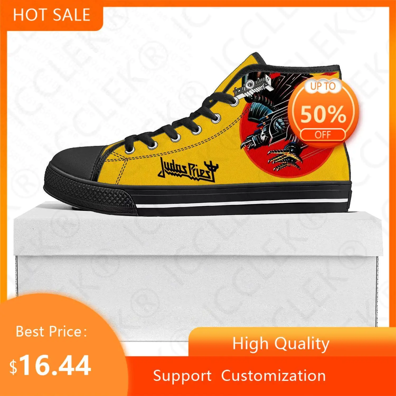 Judas Priest Heavy Metal Rock Band High Top High Quality Sneakers Mens Womens Teenager Canvas Sneaker Couple Shoe Custom Shoe