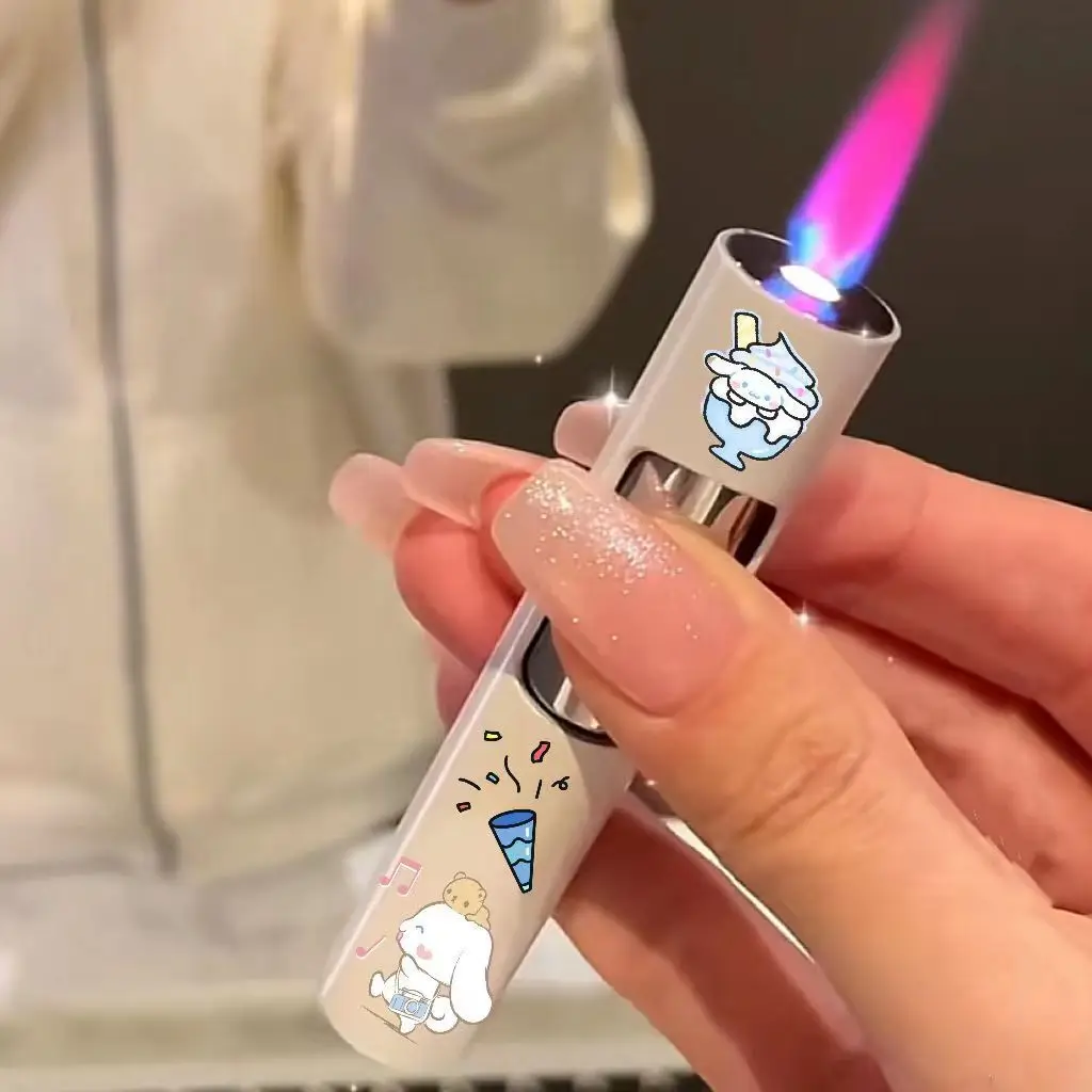 Zapalniczka Kuromi Hello Kitty Cinnamoroll Cartoon Sanrio Creative Kawaii Windproof Pink Flame Lighter Boyfriend Gift 2024