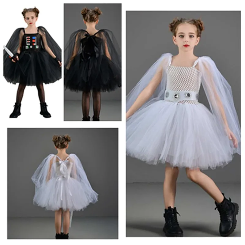 

Kids Girls Leia Cosplay Princess Tutu Dress Costume Children Battle Space Roleplay Outfits Outfits Halloween Carnival Party Suit