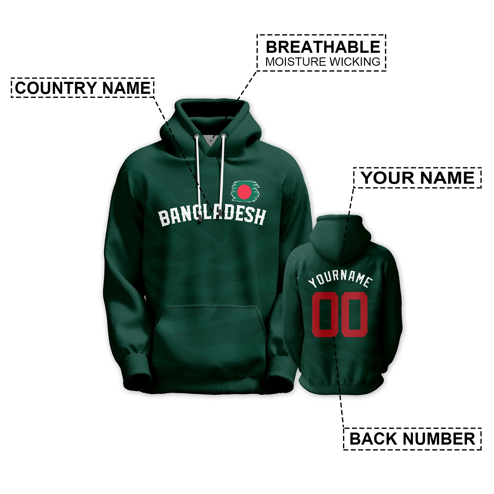 Bangladesh Basketball Hoodie Custom Name Number Team Sportswear Men Women Youth Hooded Pullover Tracksuit Fans Gift S-5XL