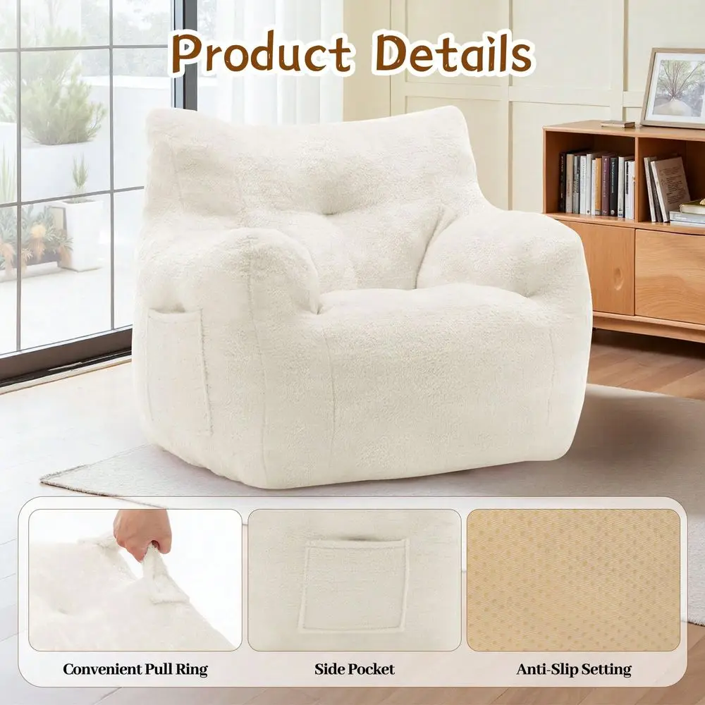 

Bean Bag Chair, Small Comfy Bean Bag Sofa With Armrests For Adults, Cloud Memory Foam Filled Floor Chair With Pockets For Livin