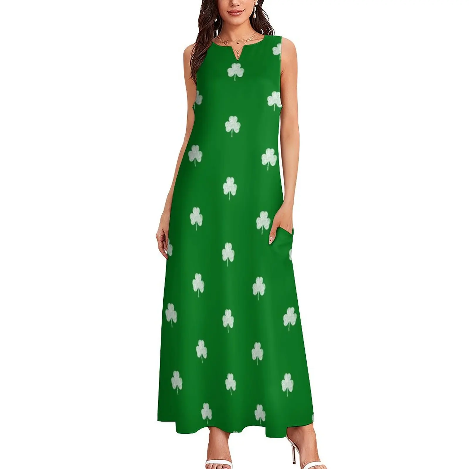 Green St Paddy's day Distressed Shamrock Clover Design Long Dress Dress woman women's summer dress 2025 summer