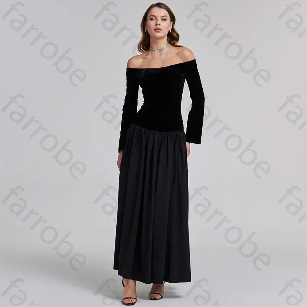 Customized Velvet-Taffeta Off Shoulder A-Line Evening Dresses Long Sleeves Prom Gown Formal High Quality Party Gowns for Women image 4