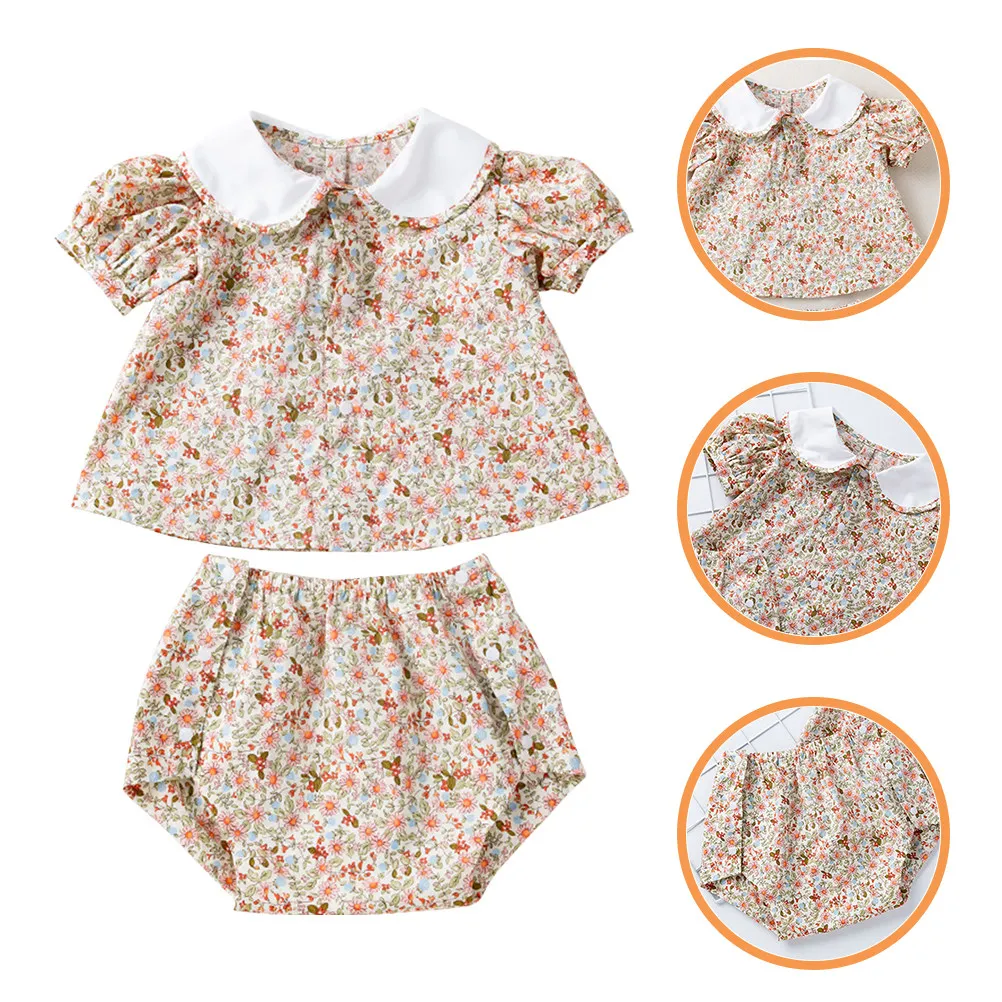 1 set Toddler Girl Outfits Floral Cotton Shirt Halloween Christmas New Year Baby Girl Shirt And Shorts Girls