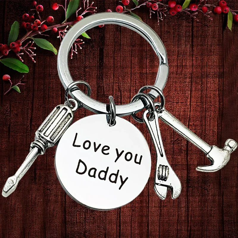 

Metal Father's Day Gifts Keychain Pendant Dad Tool Hammer Screwdriver Wrench Key Chain Keyrings Love You Daddy