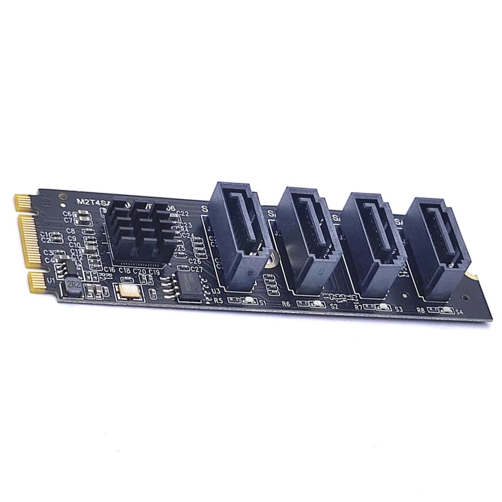 M.2 NVME To 4 Port SATA3.0 Adapter Card PCI-E To SATA3.0 Expansion To Hard Disk Riser Card Drive-Free