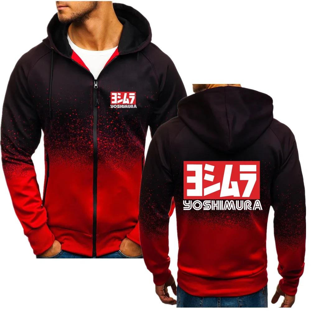 Yoshimura ใหม่2024เสื้อมีฮู้ดสำหรับผู้ชายผ้าคอตตอนสีไล่ระดับใส่สบายสำหรับฤดูใบไม้ร่วงผู้ชายแฟชั่น