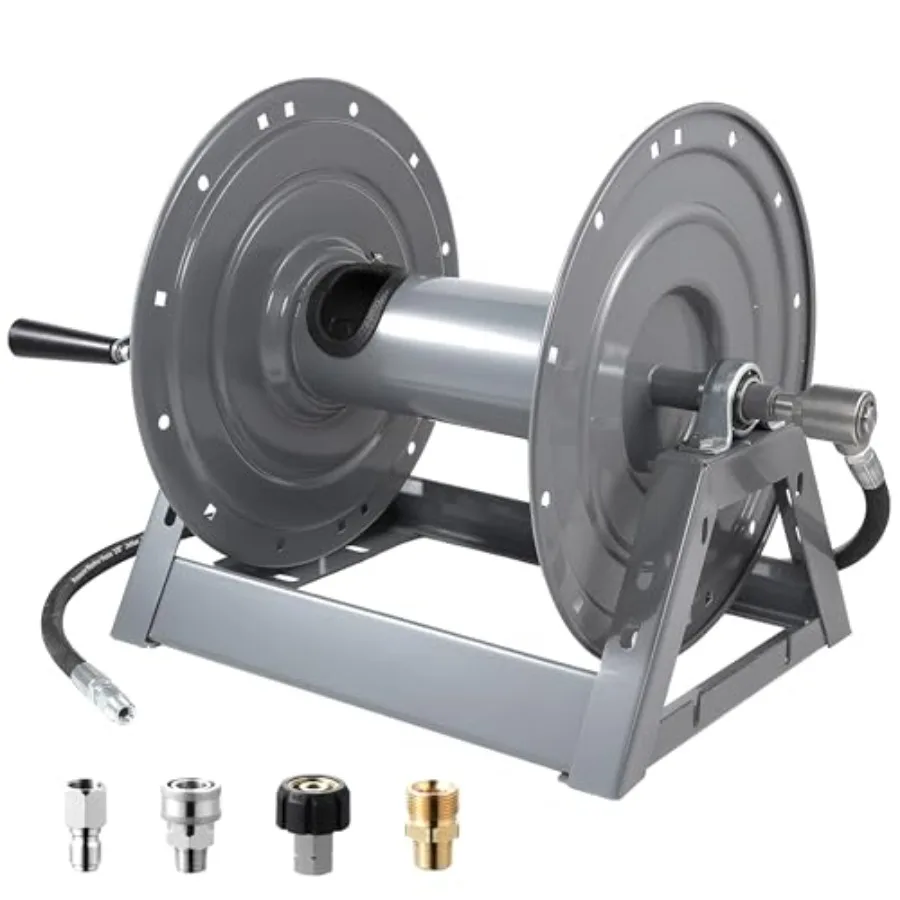 

Шланг для мойки высокого давления на катушке, 300 футов x 3/8 дюйма, усиленный, с фитингом M22, для установки на стену/пол/грузовик, 4000 PSI, черный