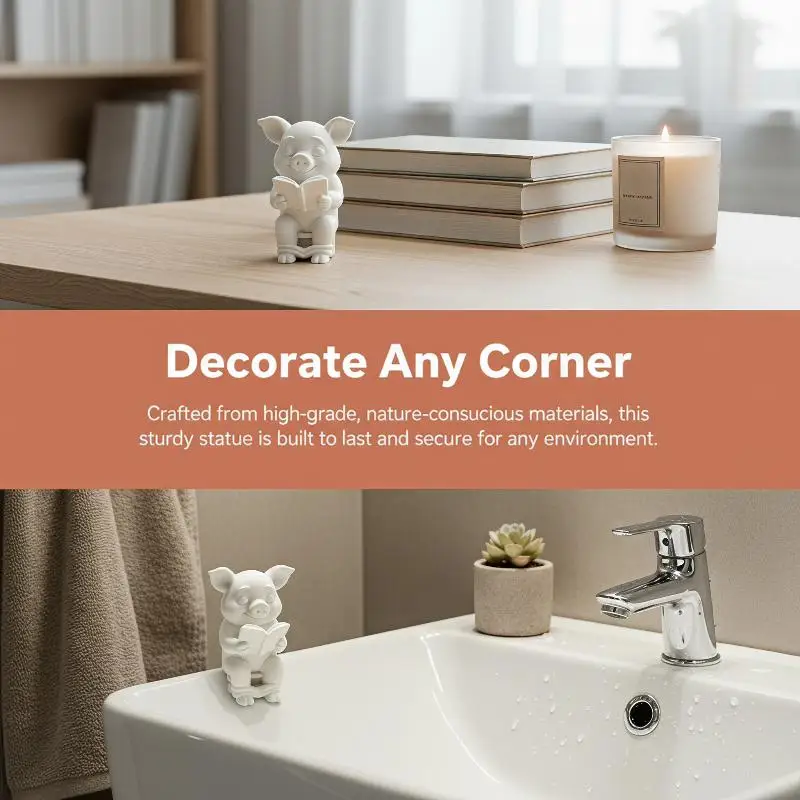 Cute Pig Sitting On Toilet Bathroom Decor Tabletop Or Wall Mounted For Home Office Living Room Display Decor