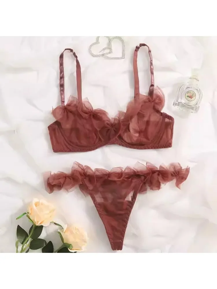 BANERDANNI Autumn Limited Rose Pure Desire Sexy Bra Set Push-up Mesh Hollowed-through Binding Seductive Summer Underwear Women