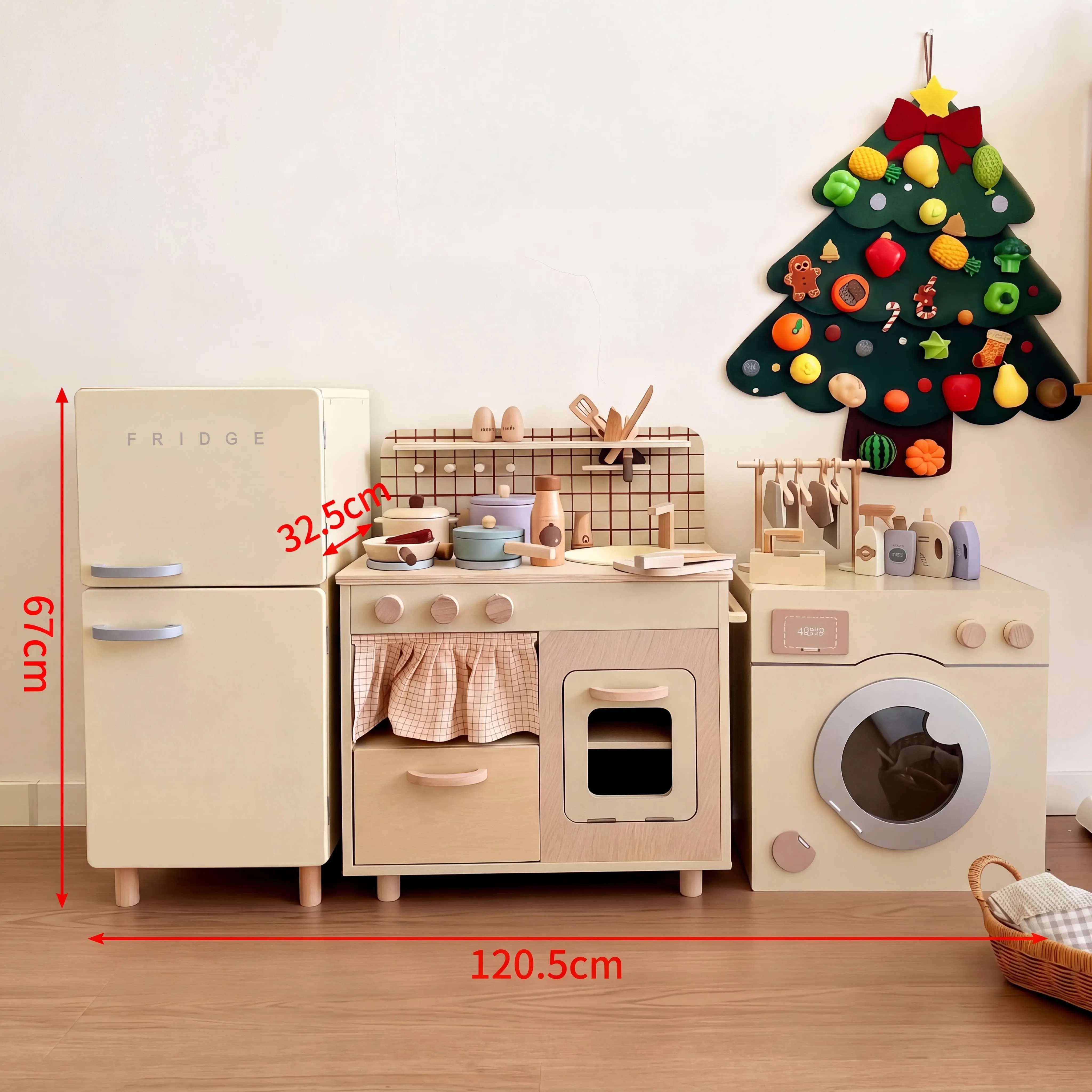 Exported to Europe, America, children's wooden kitchen toys, baby playing house simulation refrigerator, washing machine