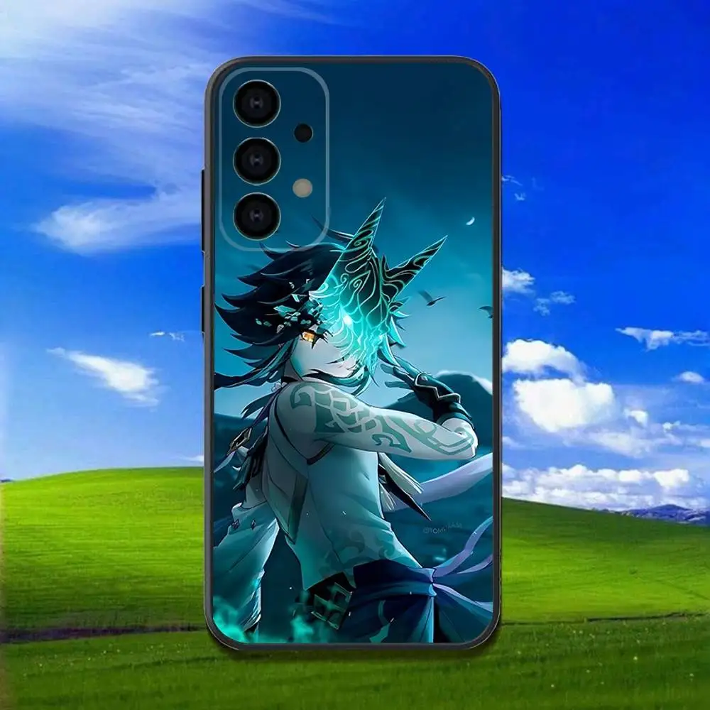 حافظة هاتف Xiao G-Genshin Impact لهاتف سامسونج جالاكسي A13، A21s، A22، A31، A32، A52، A53، A71، A80، غلاف أسود ناعم