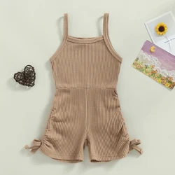 9M-5T Girls' Sling Game Suit Solid Color Italian Noodle Strap Sleeveless Strap jumpsuit Summer Bow Casual jumpsuit