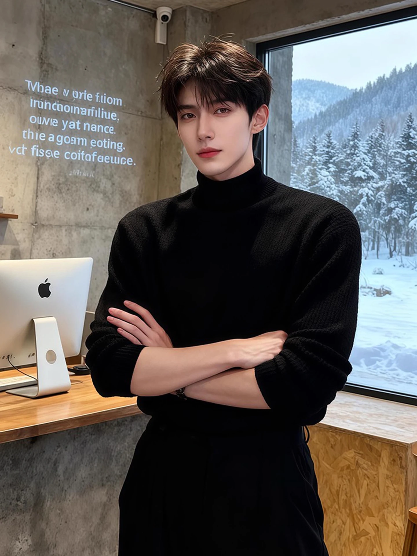 

Мужской вязаный свитер с высоким воротником, облегающий, на подкладке, теплый, повседневный, в американском стиле, утолщенный, трикотажный топ