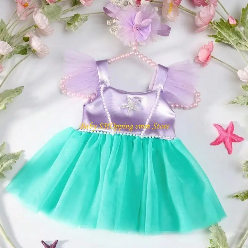 23GD 1 Set Color Contrasting Female Baby Bowknot Mesh Dress Headdress Props