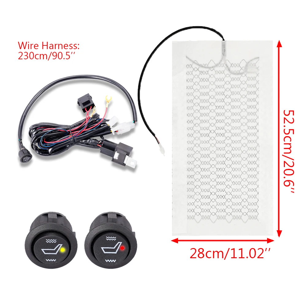 2pcs 12V Built-in Car Seat Heating Pad Seat Heater Carbon Fiber Temperature Adjustable Round Switch Controller 52.5*28cm