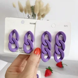 Purple Color Chain Design Acrylic Long Dangle Earring for Women Rubber Paint Geometric Brincos Jewelry Wholesale Christmas Gift