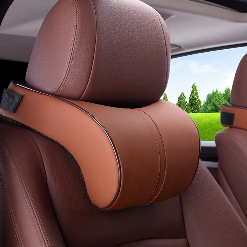 

Universal Car Pillow Leather Memory Cotton Auto Car Headrest Neck Rest Cushion Safety Seat Support Pillows Auto Accessories