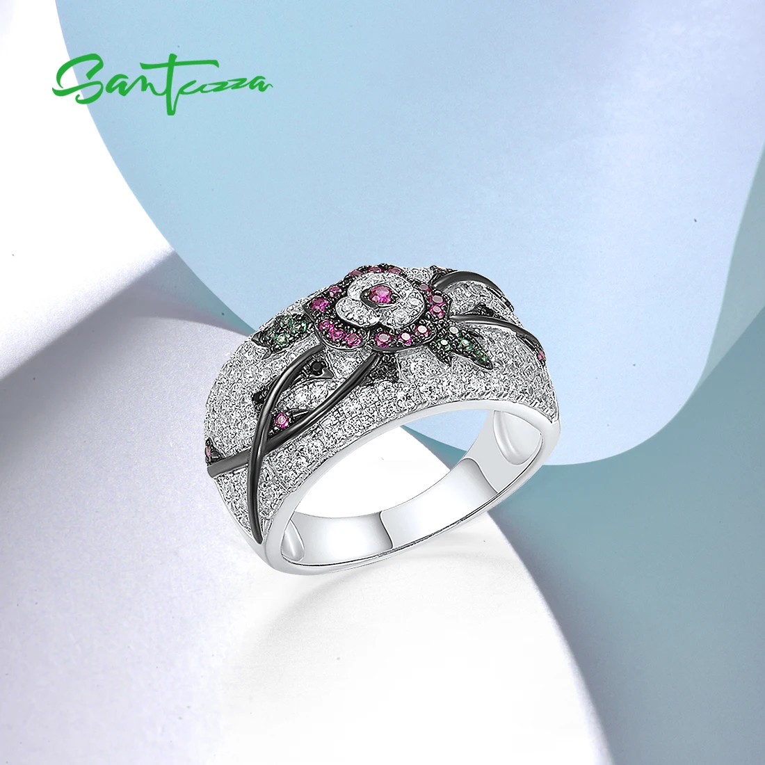 SANTUZZA-group bague en argent regardé 925 pour femme, rouge, vert, spinelle, cubique, contre-indiqué, fleur douce, délicat, bijoux fins, fête