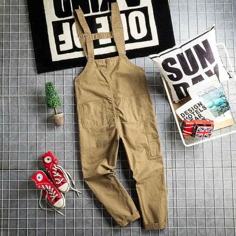 

Casual Hong Kong Style Men's Overall Pants Straight Leg Spring Autumn Khaki Color Popular Internet Celebrity Long Pants
