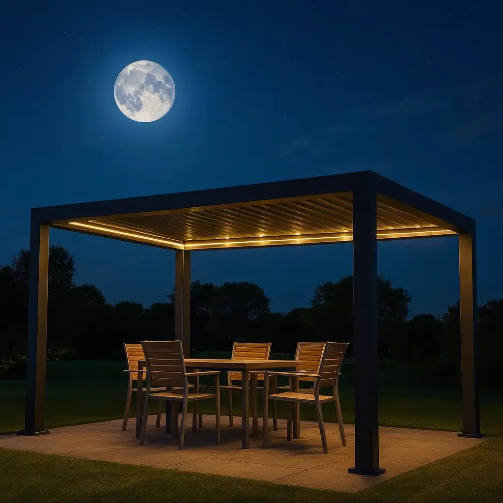 Luxurious Outdoor Leisure Pavilion for Household Use Hurricane Impact Resistant with Waterproof Shutters and LED Lights Gazebo