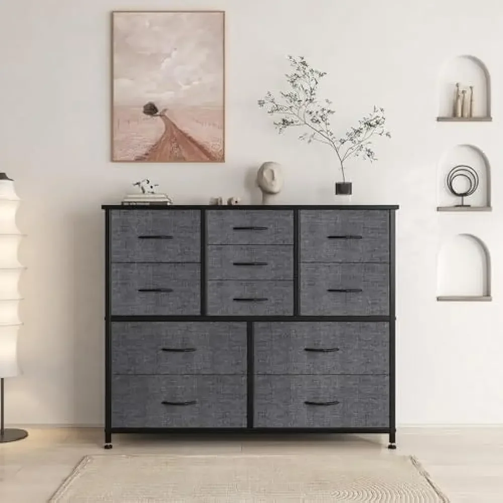 11 Drawers Dresser for Bedroom, Wide Dressers & Chests of Drawers with Wood Top, Fabric Storage Dresser TV Stand for Bedroom