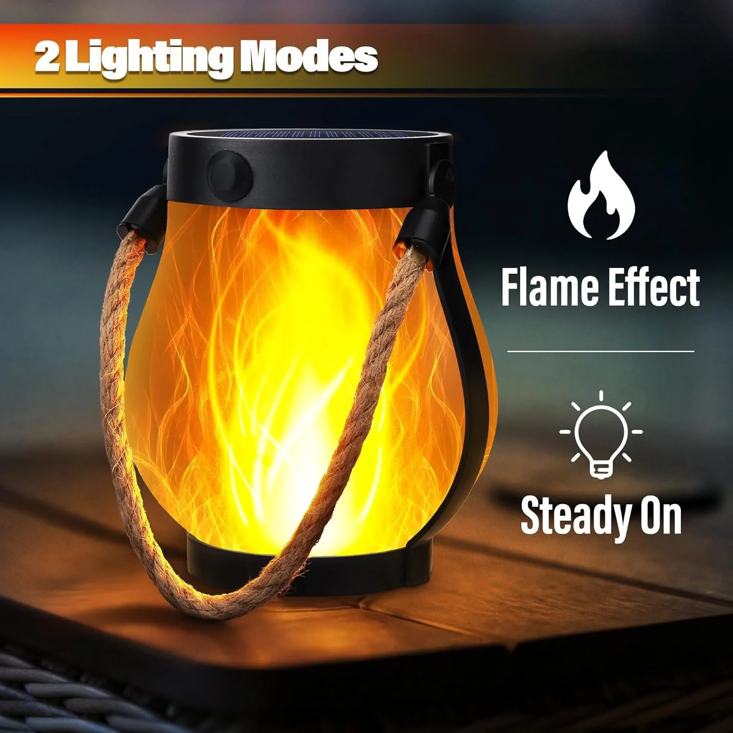 Solar Flame Hanging Lantern Type-C Fast Charging Waterproof 3D Flickering Flame Lamp for Garden Patio Camping Decor