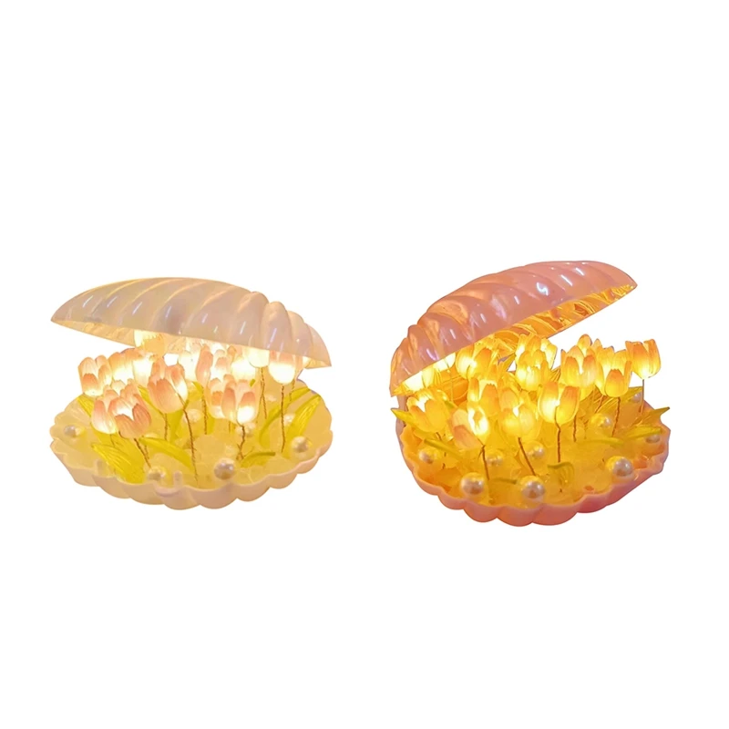 DIY Shell Tulip Night Light Handmade DIY Tulip Girl Living Room Night Light Desktop Light Romantic Ambient Lamp Durable White