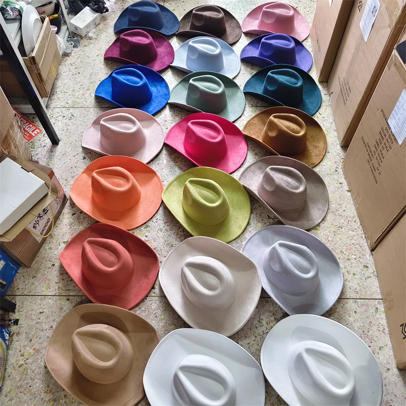 Sakura Pink Cowboy Hat Suede Hand Burned Hats New Large Size Cowboy Hat Suede Material Water Drop Top Men's and Women's Cap