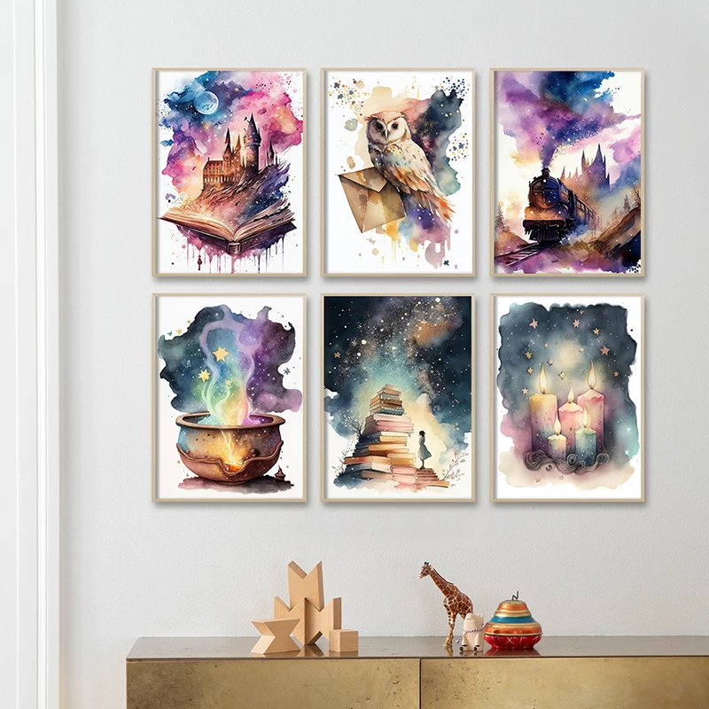 Гарри Поттер Холст Картина Волшебник Волшебная Летающая Мелюла Сова Поезд Поттер Настенная Художественная Печать Скандинавский Плакат Детская Настенные Фотографии Декор