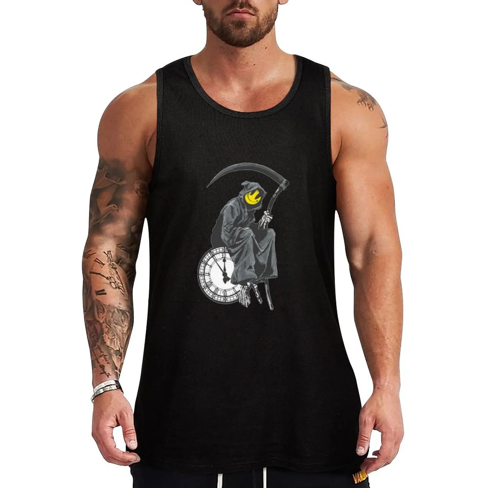 

banksy grim reaper clock Tank Top Flexible Tank Top Stretch Fabric Casual Sleeveless