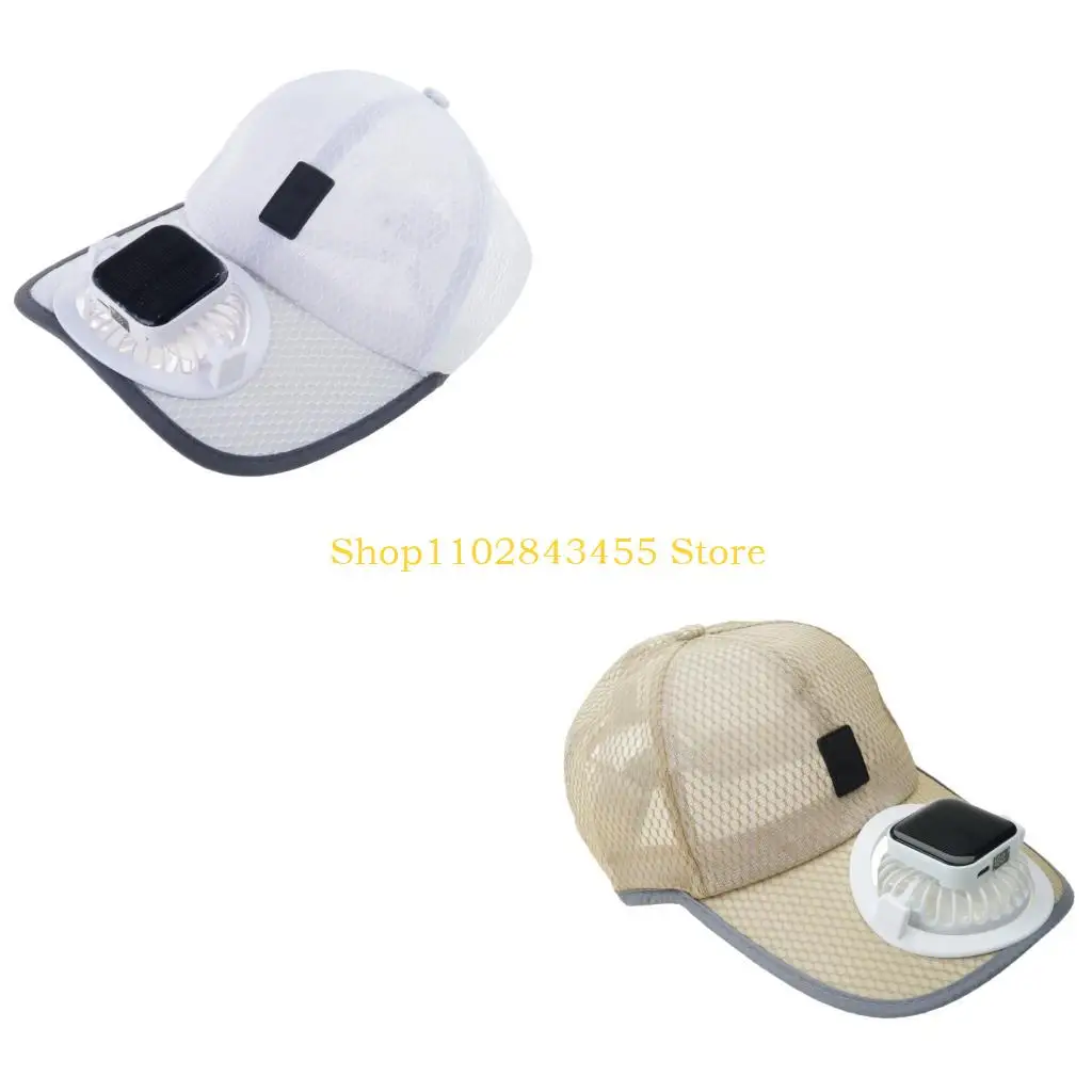 49MC Solar Powered Fan Hat Mesh Baseball Hat with Rechargeable Battery for Outdoor