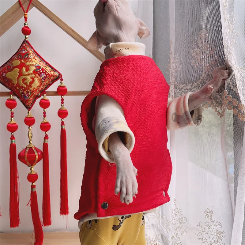 

Рождественская, новогодняя, хлопковая теплая куртка для Sphnx, одежда для кошек, свитер без волос, верхняя одежда для зимы, плотное пальто для котят, щенков