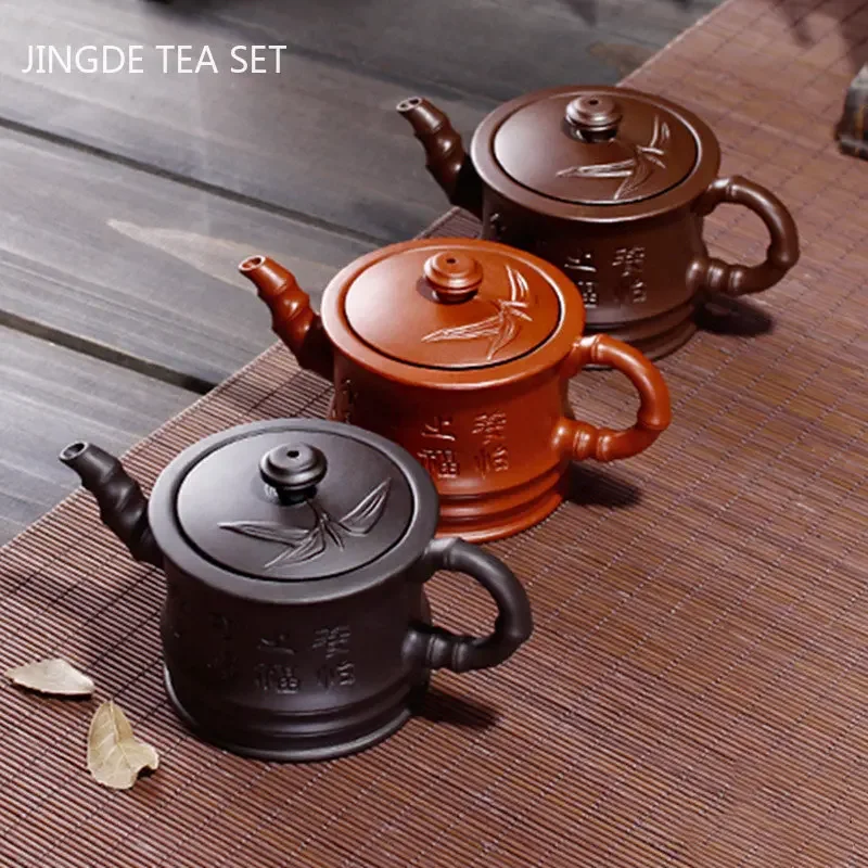 Chinese Yixing Tea Pot Bamboo Section Lettering Purple Clay Filter Teapot Beauty Kettle Raw Ore Handmade Tea Set Drinkware 100ml