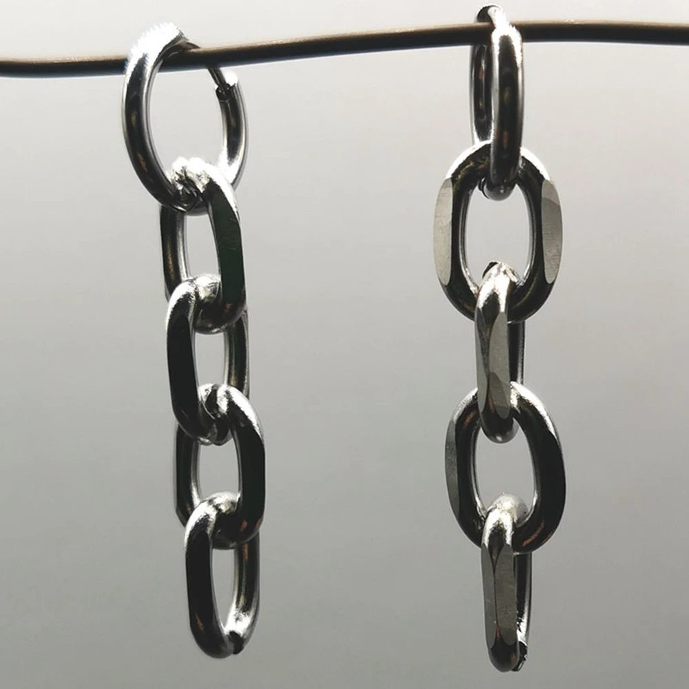 Y2K Gothic Chunky Chain Tassel Dangle Earrings for Women Men Unisex Punk Grunge Fashion Stainless Steel Link Hoop Earrings