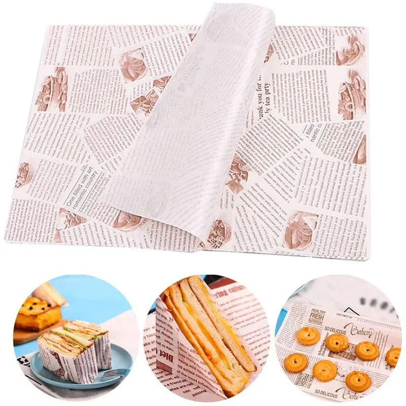 100 Sheets Oil-Proof Wax Paper Food Fast Food Wrapper Paper Bread Sandwich Burger Fries Wrapping Baking Supplies Kitchen Tools