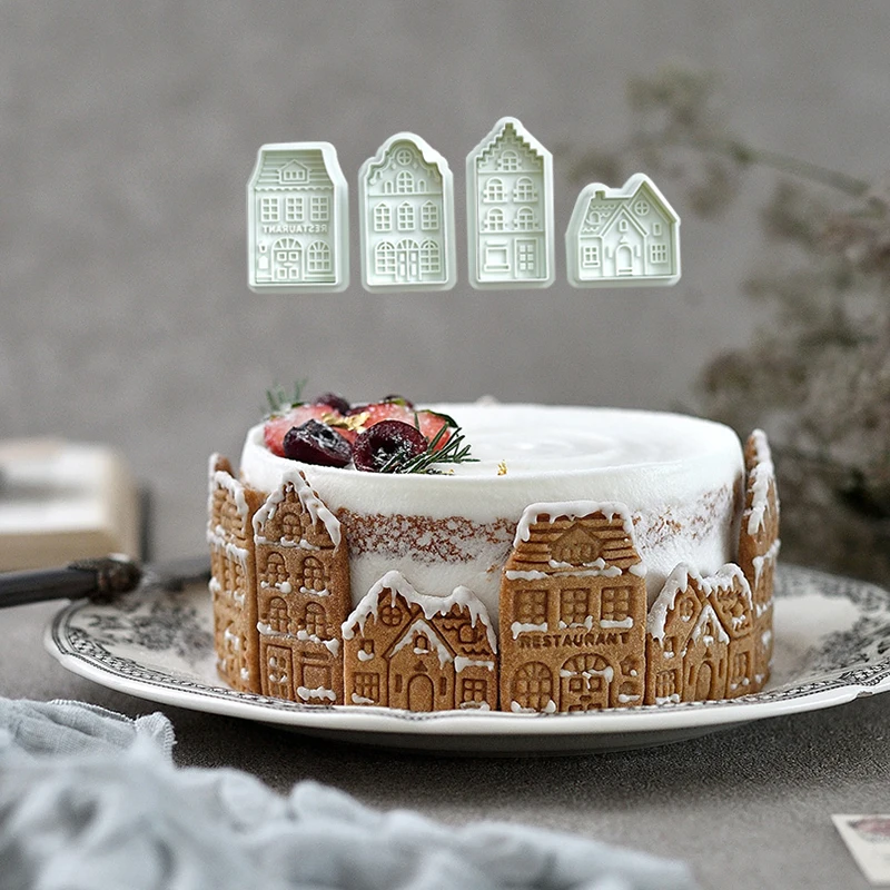 4Pcs Christmas Gingerbread House Cookie Cutters 3D Baking Molds Fondant Cake Decoration Pastry Biscuit Stamp Baking Accessories view 6