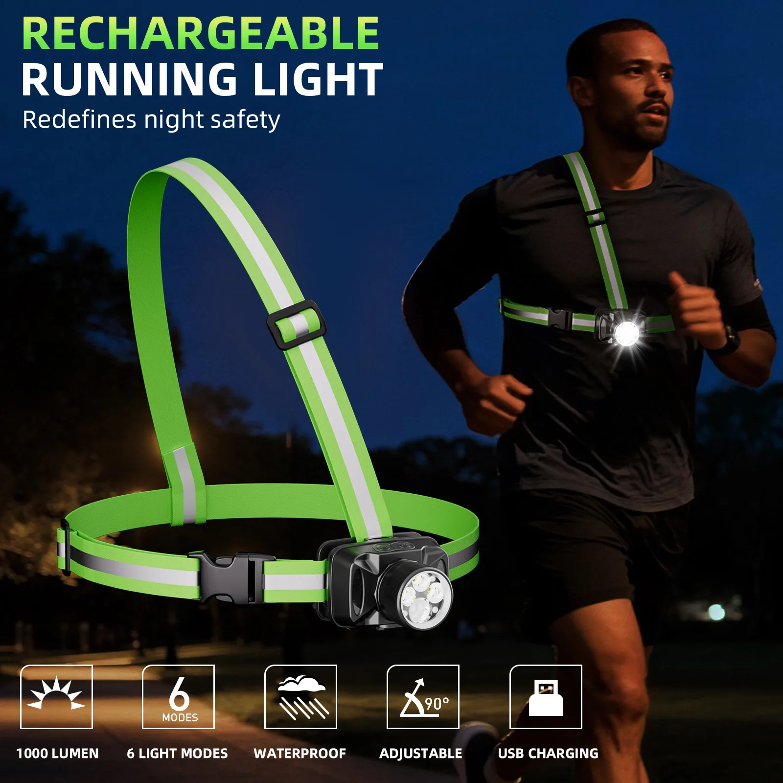 

USB Rechargeable LED Safety Vest For Running Cycling 500m Visible Elastic Band Reflective Jacket For Men Women Kids Adult