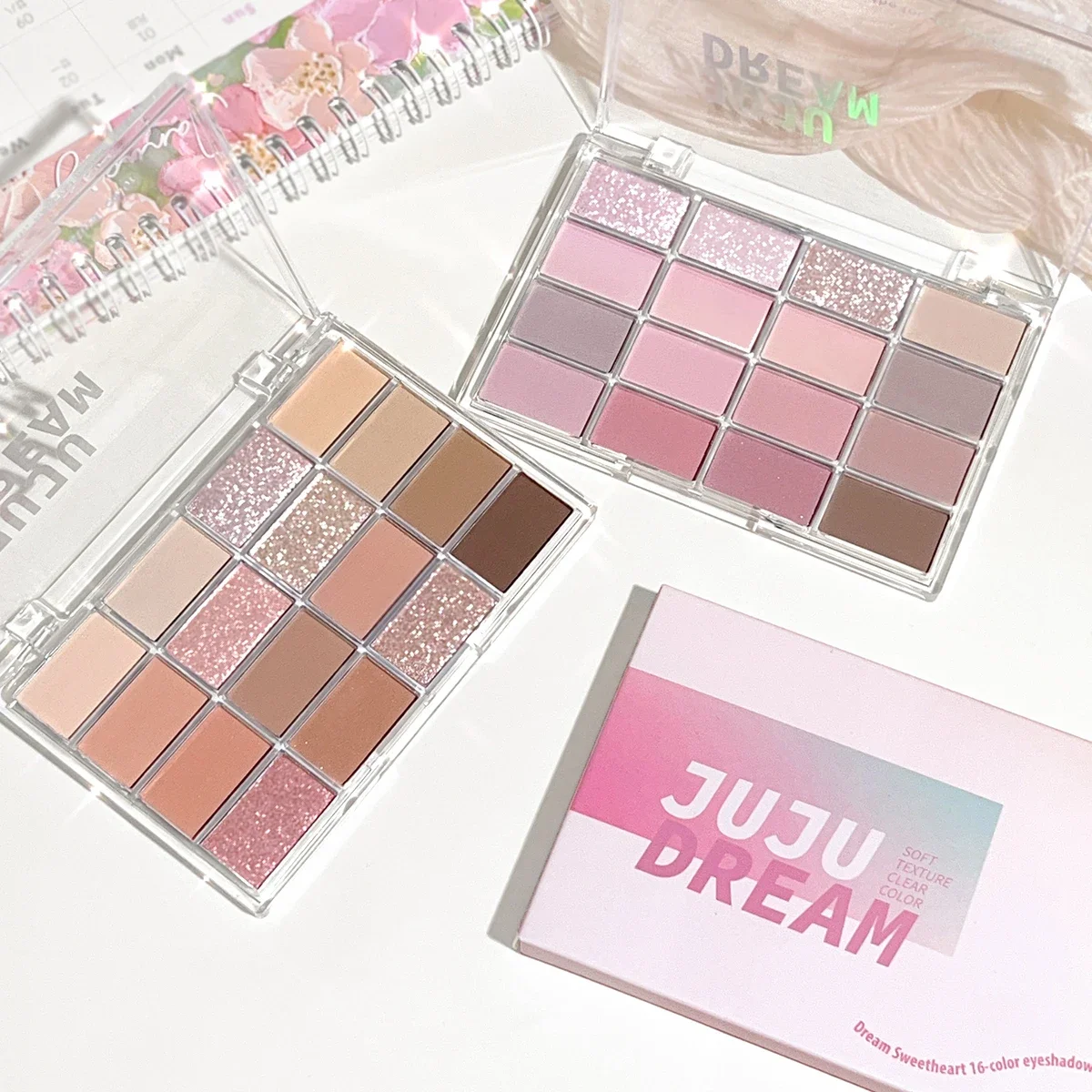 Paleta de sombras de 16 cores fosca e brilhante – tons de terra nude, textura misturável sedosa, aparência natural de maquiagem para os olhos estilo coreano