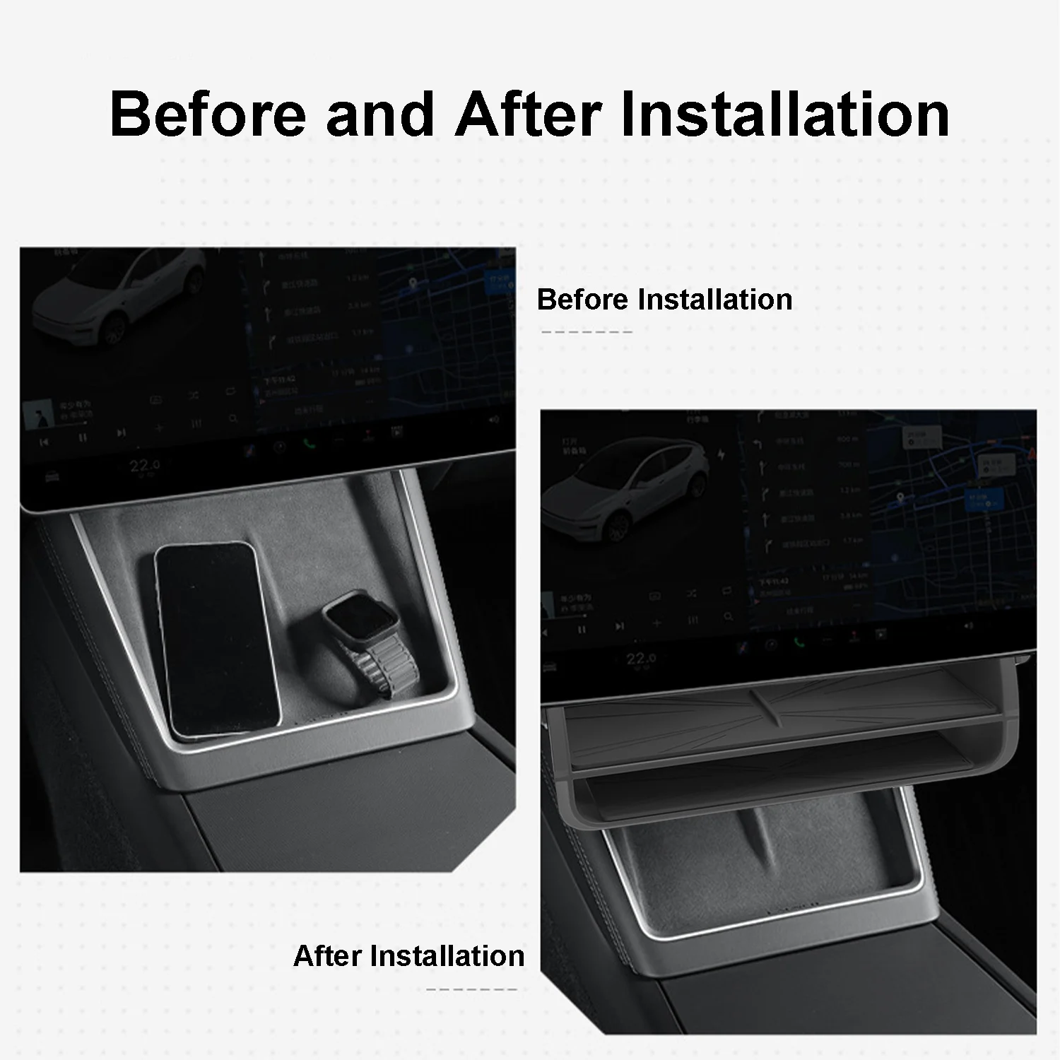 For Tesla Model YL Model Y Juniper Under-Screen Double-layer Hidden Storage Box For Model 3 Highland Behind Screen Organizer Box