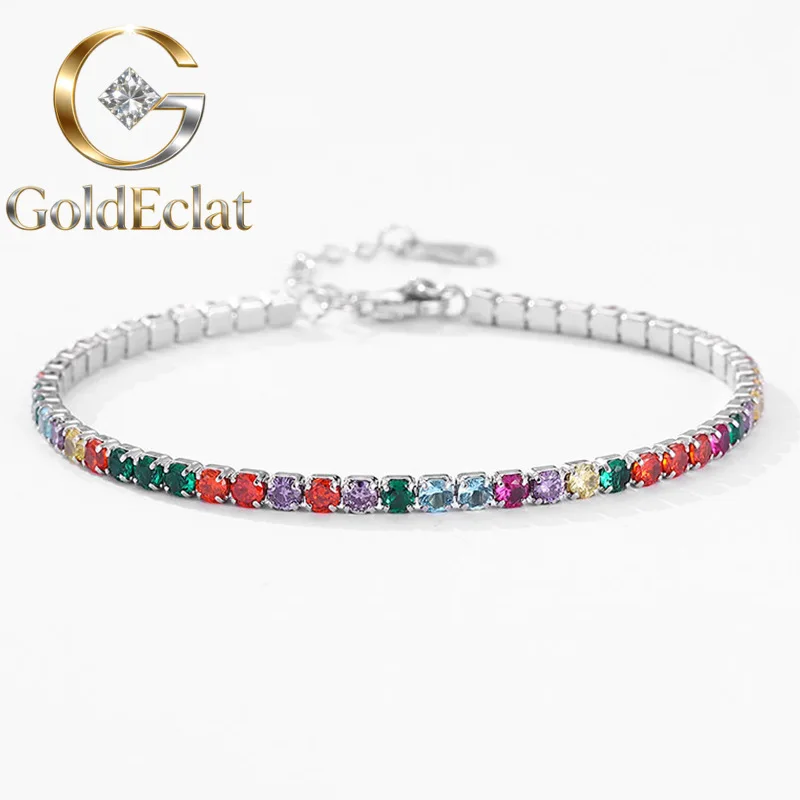 

Комплект украшений GoldEclat: роскошное ожерелье и браслет из платины PT950 с радужными муассанитами и бриллиантами для женщин