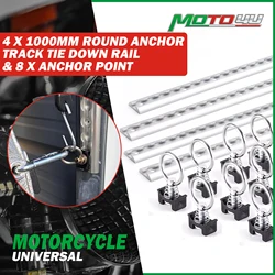 4 x 1000MM Round Anchor Track Tie Down Rail And 8 x Anchor Point System Aluminium Tracking Bike Motorcycle Trailer Move the Bike