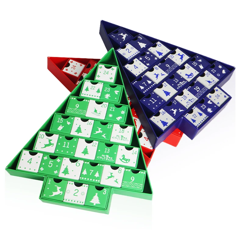 Wholesale Christmas Advent Calendar Cardboard Box Cookie Candy Paper Box Christmas Tree Calendar Box