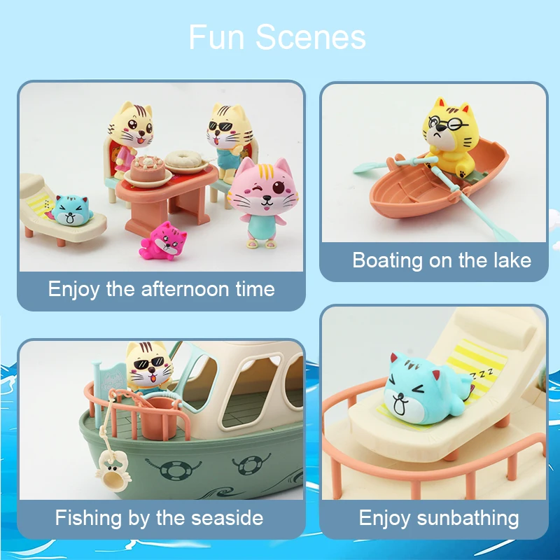Zestaw zabawek do udawania Plastikowy zestaw do zabawy z kotem Zestaw figurek do zabawy w dom dla małych dzieci DIY Zabawki dla dzieci nowość