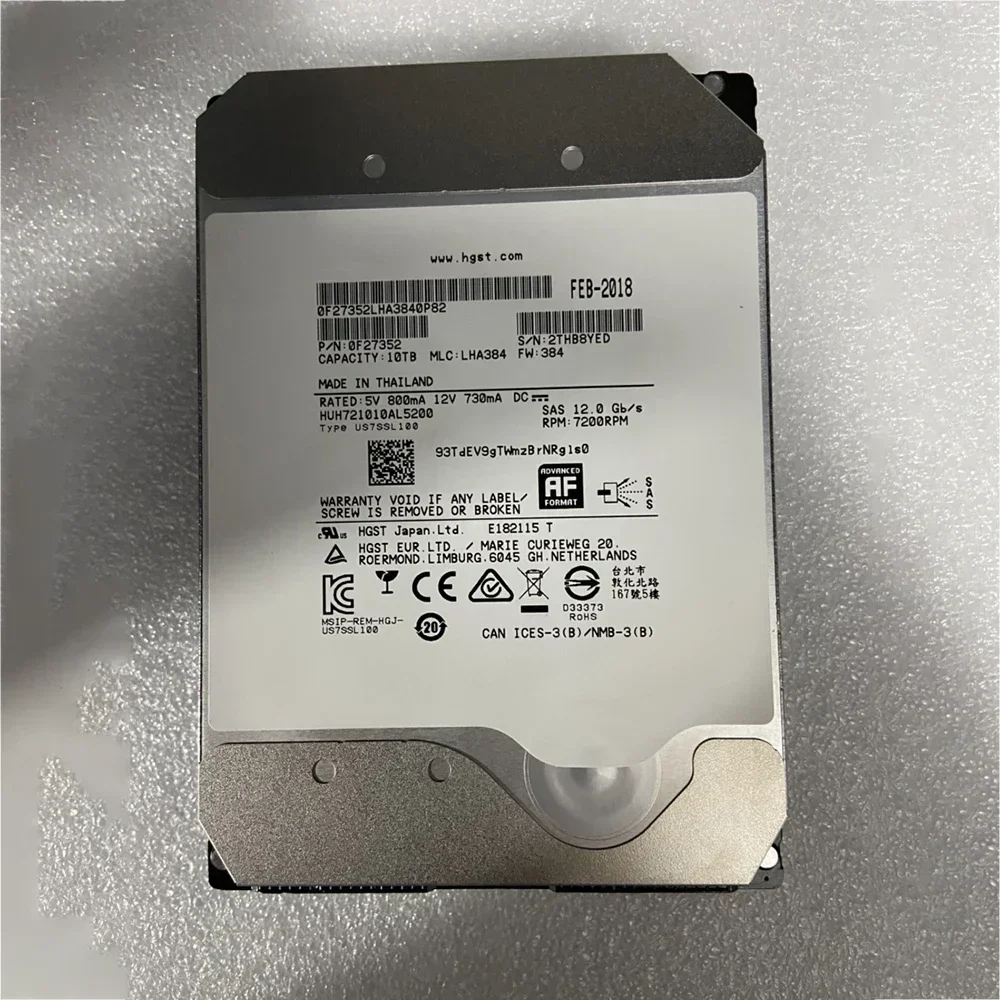 10TB For HGST Ultrastar 10T SAS 12G HUH721010AL5200 7200RPM 256MB 12Gb/s 3.5