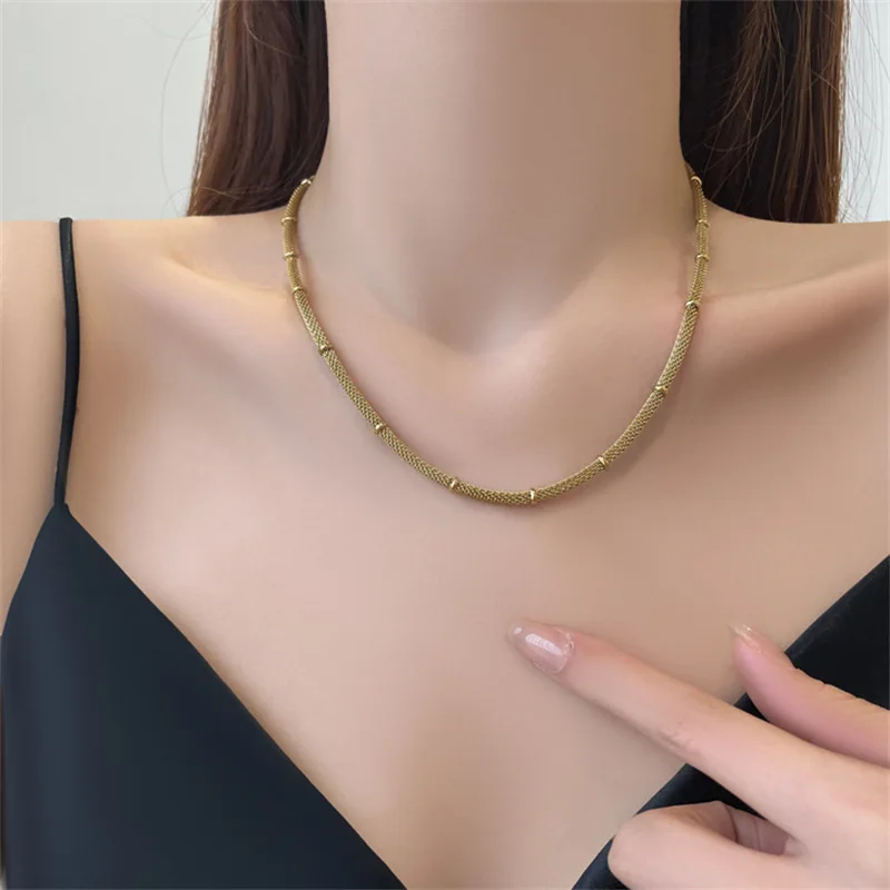 316L Stainless Steel New Fashion Upscale Jewelry Minimalism Beads Welding Charms Snake Chain Choker Necklaces Pendants For Women