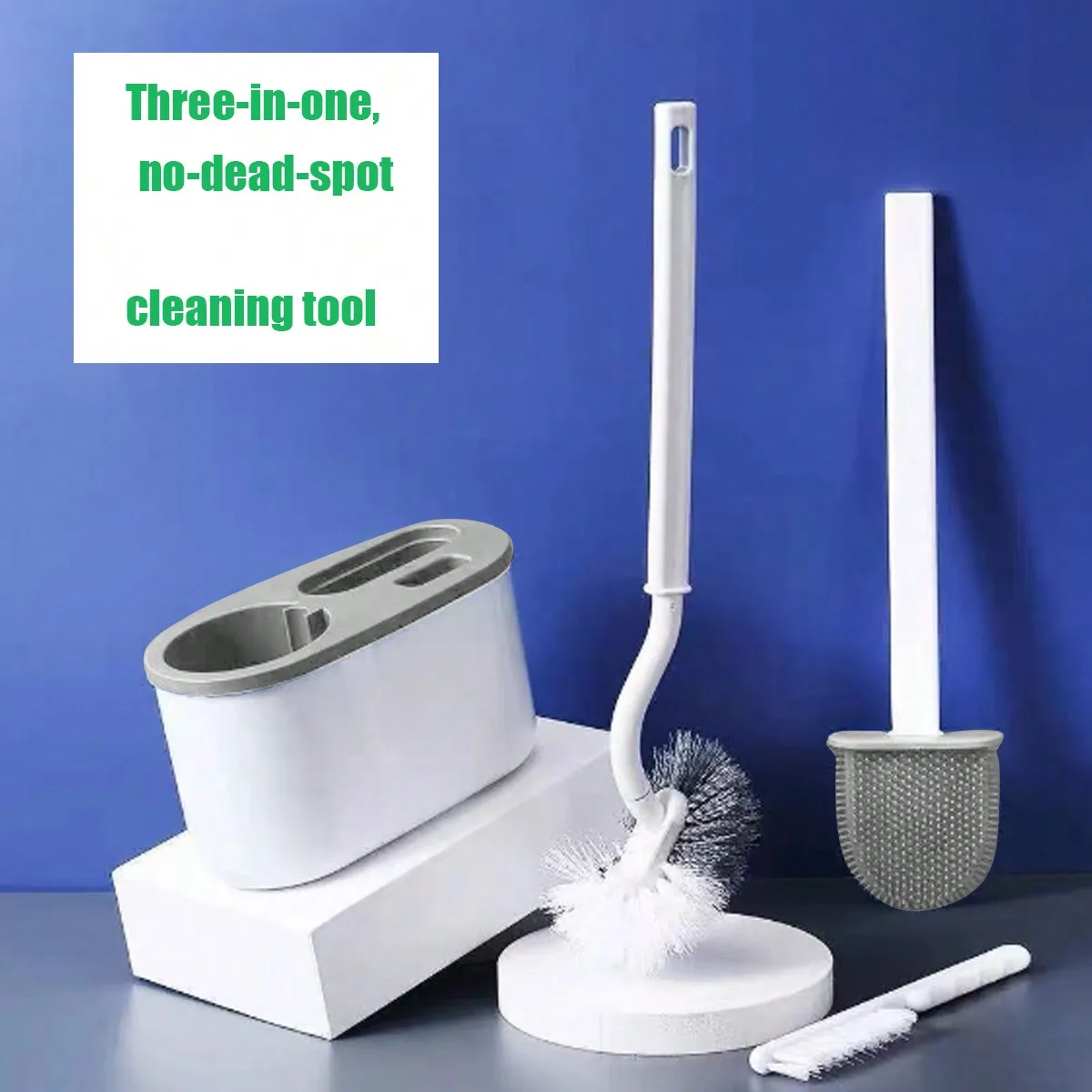1PC 3 in 1 Silicone Toilet Brush Set Wall Mounted Detachable No Dead Angle Cleaning